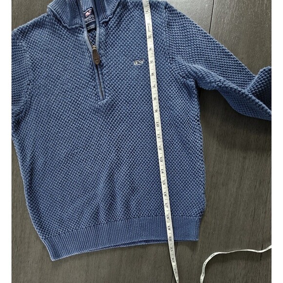 Vineyard Vines Sweater Boys Blue 1/4 Zip Whale Logo Preppy Size S Waffle Knit - Picture 4 of 7